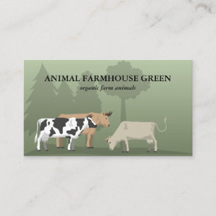 Tarjeta De Visita Ilustración plana de vacas pastando en un prado ve