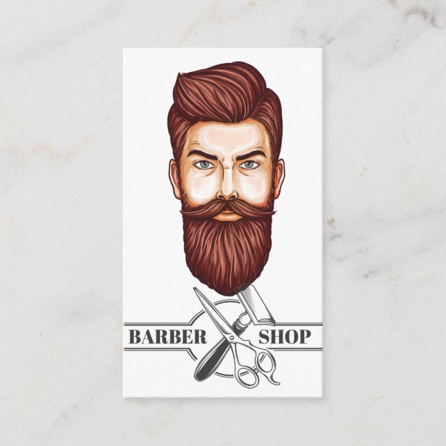 Tarjeta De Visita Ilustracion profesional de Barber Shop (Anverso)