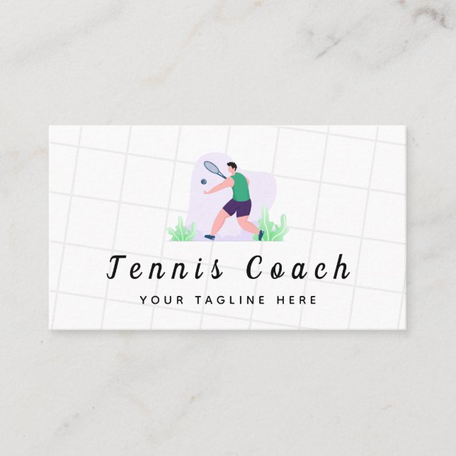 Tarjeta De Visita Ilustracion profesional de entrenador de tenis ver (Anverso)