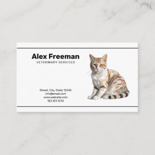Tarjeta De Visita Ilustracion simple de gato de texto negro veterina