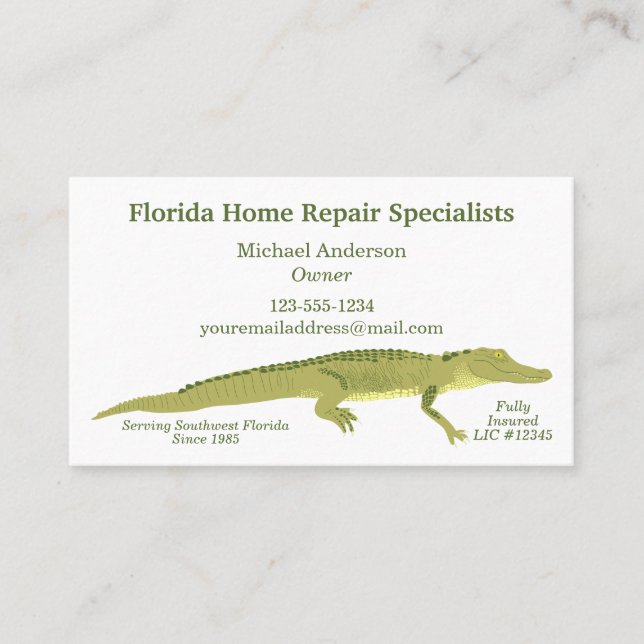 Tarjeta De Visita Ilustracion simple de gator de Florida (Anverso)