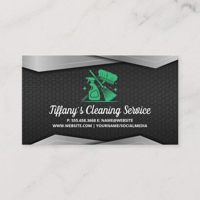 Tarjeta De Visita Ilustraciones de equipos de servicio de limpieza (Anverso)