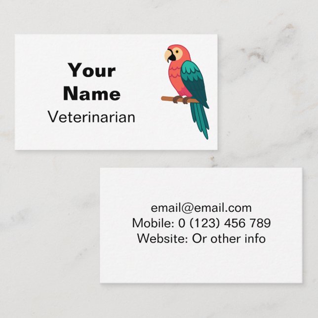 Tarjeta De Visita Imagen de animal, loro, ave (Anverso / Reverso)