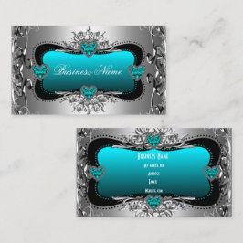 Tarjeta De Visita Imagen de Corazones de Diamante de Plata Azul Verd