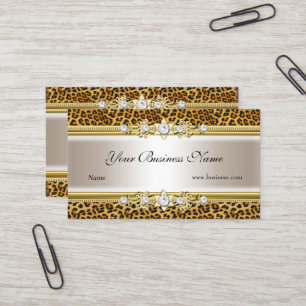 Tarjeta De Visita Imagen de look de joya de leopardo de crema dorada