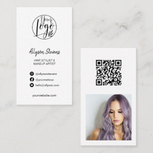 Tarjeta De Visita imagen de maquillaje de pelo blanco negro código q