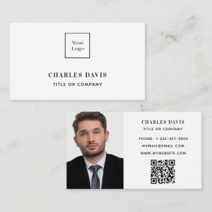 Tarjeta De Visita Imagen en blanco en monograma Código Qr elegante