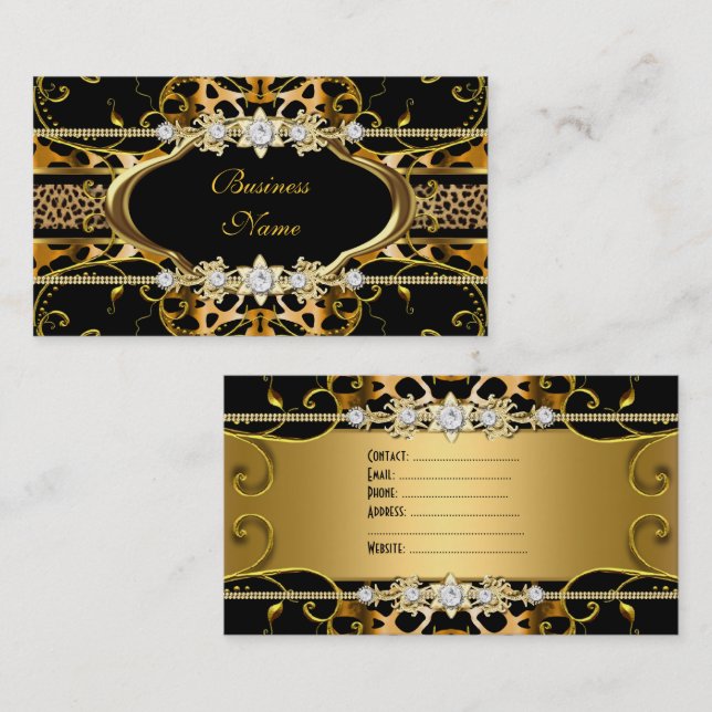 Tarjeta De Visita Imagen Gold Leopard Black Jewel Look (Anverso / Reverso)