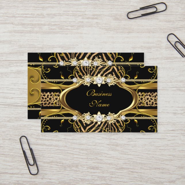 Tarjeta De Visita Imagen Gold Zebra Leopard Black Jewel Look (Anverso/Reverso In Situ)