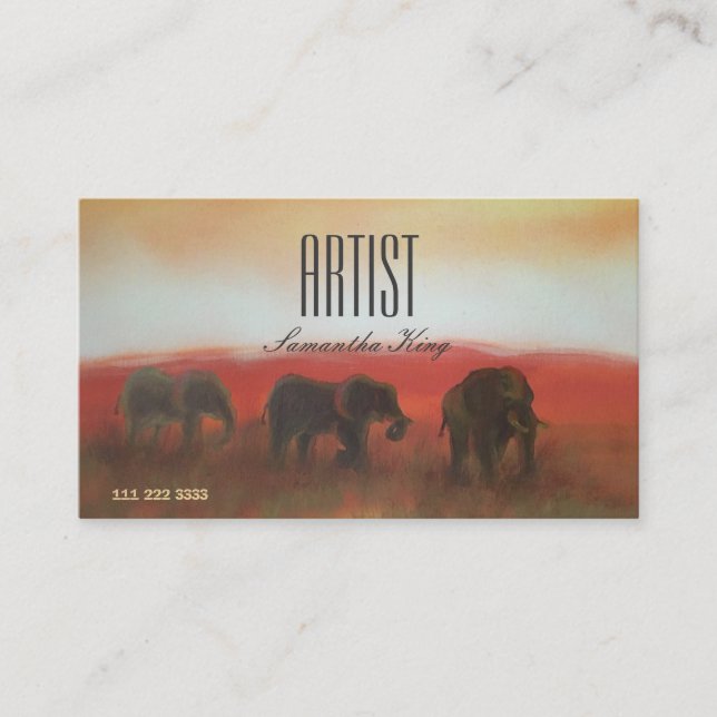 Tarjeta De Visita Imagen pintada Africa Animals Sunset Artist (Anverso)