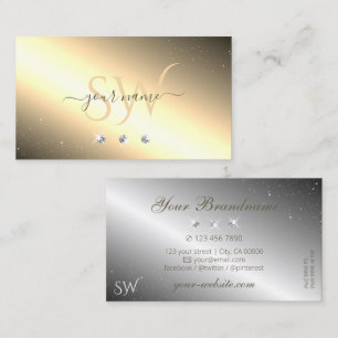 Tarjeta De Visita Immery Golden Silver Sparkling Diamonds Initials