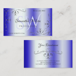 Tarjeta De Visita Immery Royal Blue Ornate Corner Border Iniciales