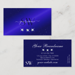 Tarjeta De Visita Immery Royal Blue Sparkling Diamonds Initials