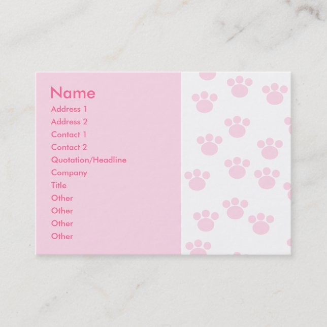 Tarjeta De Visita Impresión animal de la pata. Modelo rosa claro y (Anverso)