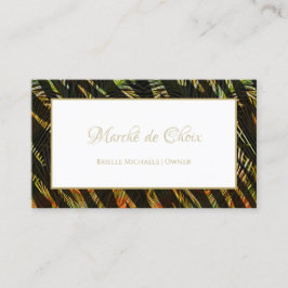 Tarjeta De Visita Impresión de cebra exótica Peacock Feathers Boutiq