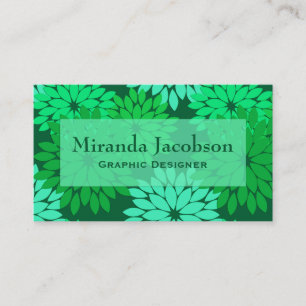 Tarjeta De Visita Impresión de kimono floral moderna, verde esmerald