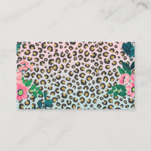 Tarjeta De Visita Impresión de leopardo de Purpurina floral color r