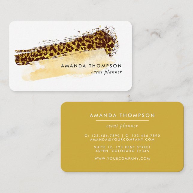 Tarjeta De Visita Impresión de leopardo dorado | Planificadores de e (Anverso / Reverso)