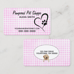 Tarjeta De Visita Impresión De Papas En Gingham Mascota Grooming