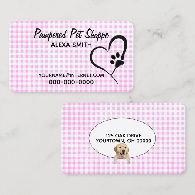 Tarjeta De Visita Impresión De Papas En Gingham Mascota Grooming (Anverso / Reverso)