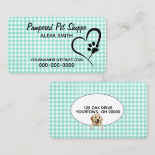 Tarjeta De Visita Impresión De Papas En Gingham Mascota Grooming