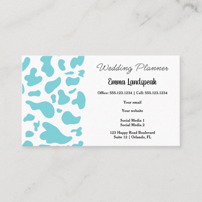 Tarjeta De Visita Impresión de vaca azul claro y blanco, código QR (Anverso)