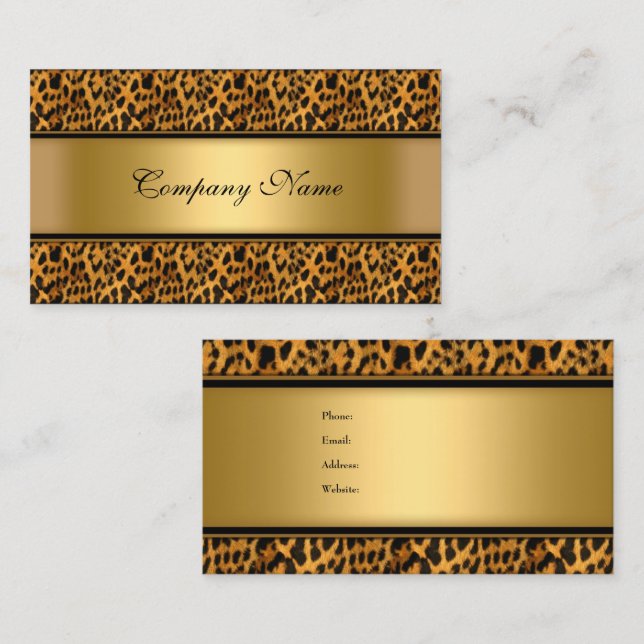 Tarjeta De Visita Impresión elegante de animales de leopardo dorado (Anverso / Reverso)