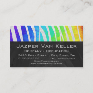 Tarjeta De Visita Impresión en blanco y arco iris monograma de cebra