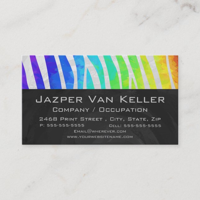 Tarjeta De Visita Impresión en blanco y arco iris monograma de cebra (Anverso)