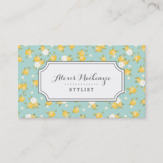 Tarjeta De Visita Impresión floral de color amarillo y Moda de menta