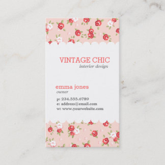 Tarjeta De Visita Impresión floral de color coral y Moda Rubor