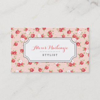 Tarjeta De Visita Impresión floral de color coral y Moda Rubor