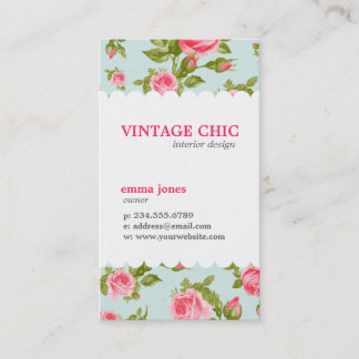 Tarjeta De Visita Impresión floral de Rosas Girly Vintage