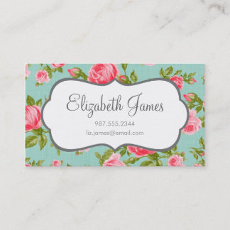 Tarjeta De Visita Impresión floral de Rosas Girly Vintage
