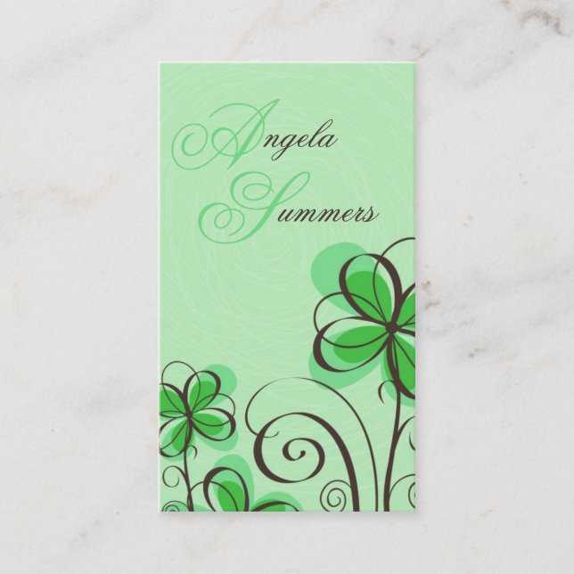 Tarjeta De Visita Impresión floral del bosquejo - verde (Anverso)
