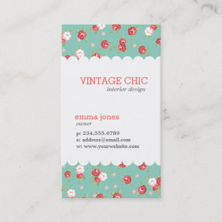 Tarjeta De Visita Impresión floral vintage de Moda de coral y Aqua