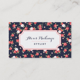 Tarjeta De Visita Impresión floral vintage de Moda de coral y marina