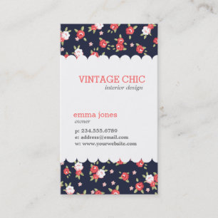 Tarjeta De Visita Impresión floral vintage de Moda de coral y marina