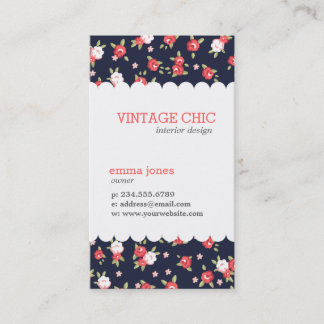 Tarjeta De Visita Impresión floral vintage de Moda de coral y marina