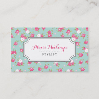 Tarjeta De Visita Impresión floral vintage de Moda fina y rosa