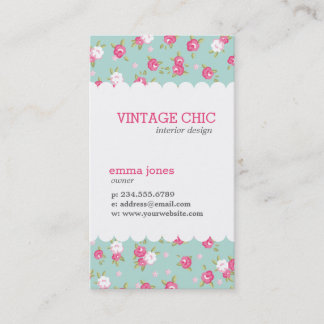Tarjeta De Visita Impresión floral vintage de Moda fina y rosa