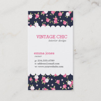 Tarjeta De Visita Impresión floral vintage de Moda rosa y marina