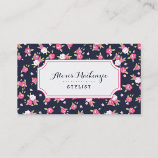 Tarjeta De Visita Impresión floral vintage de Moda rosa y marina