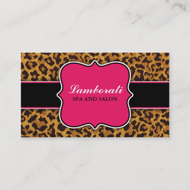 Tarjeta De Visita Impresión Leopardo Elegante Moderno Clásico Rosa C (Anverso)