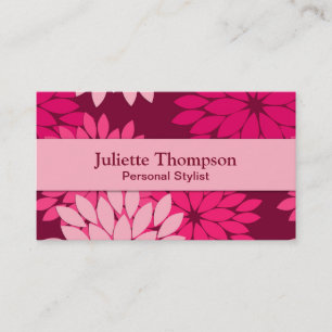 Tarjeta De Visita Impresión moderna de kimono floral, rosa y borgoño