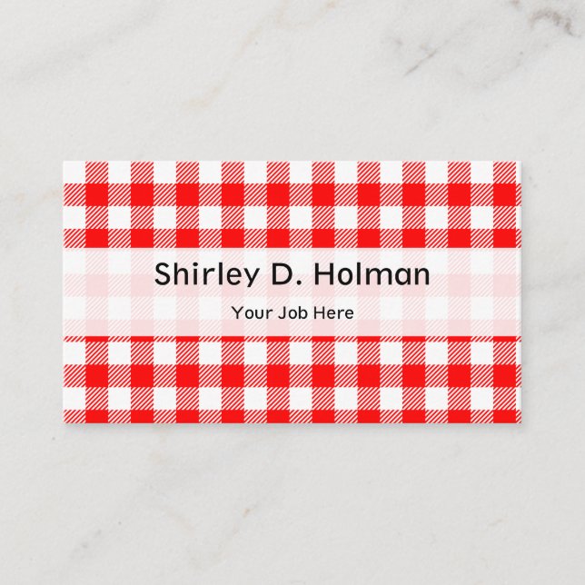 Tarjeta De Visita Impresión roja del mantel de la comida campestre (Anverso)