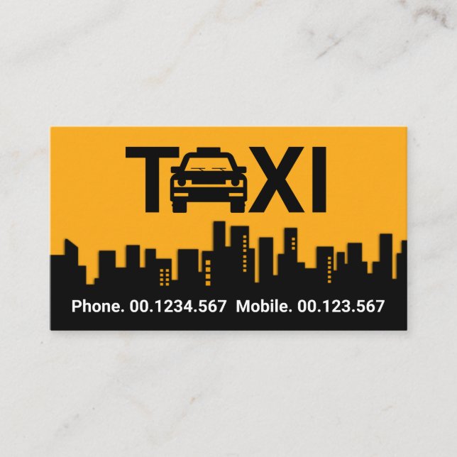 Tarjeta De Visita Impresionante coche de taxi construyendo silueta (Anverso)