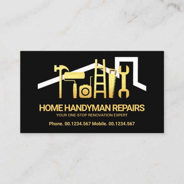 Tarjeta De Visita Impresionante funda de herramientas de mano de oro (Anverso)