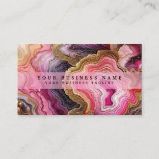 Tarjeta De Visita Impresionante Geoda de Acuarela Rosa y Dorado Prec