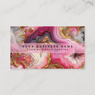 Tarjeta De Visita Impresionante Geoda de Acuarela Rosa y Dorado Prec